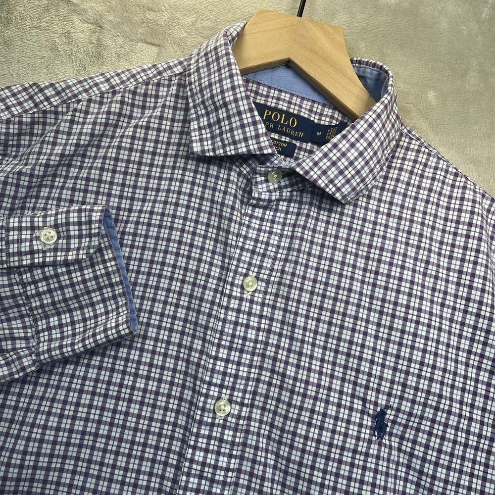 Polo Ralph Lauren Shirt M Blue Plaid Cotton Stretch Button Down Long Sleeve